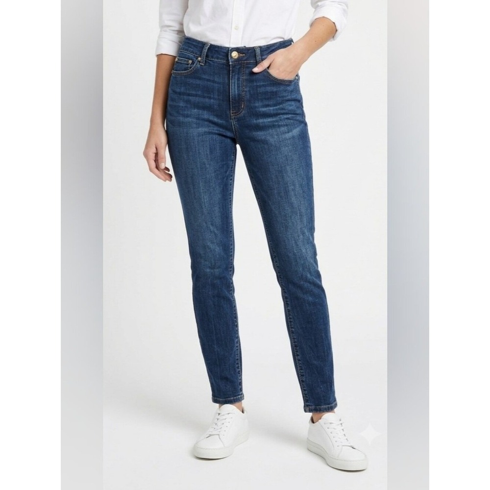Seven7 Tummyless High Rise Skinny Jeans in Dark Blue Wash Size 14